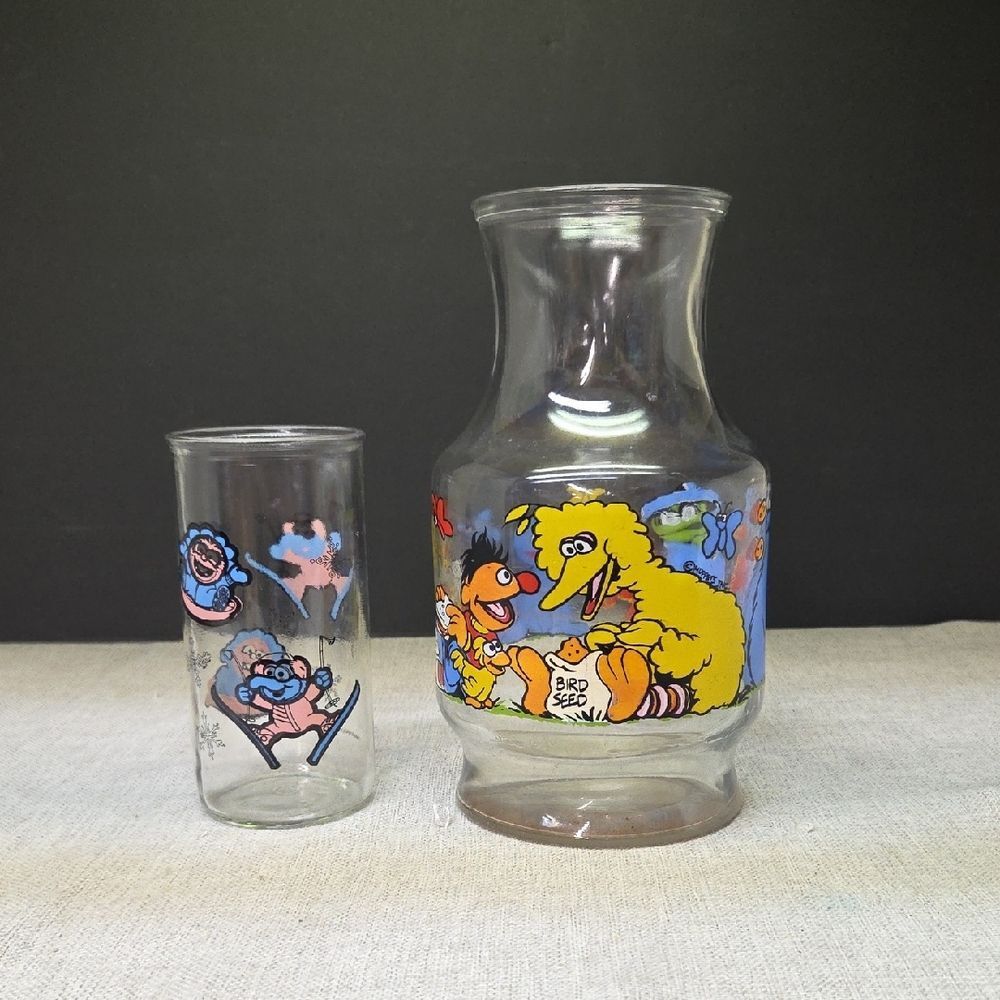 Sesame Street Glass Anchor Hawking Juice Carafe Muppets Jim Henson Disney+ Glass